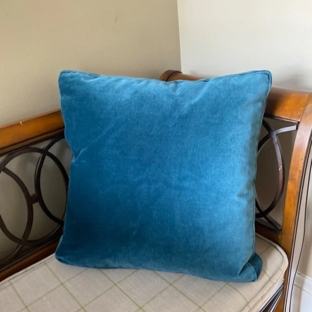 Anthropologie Blue Square Velvet Accent Pillow